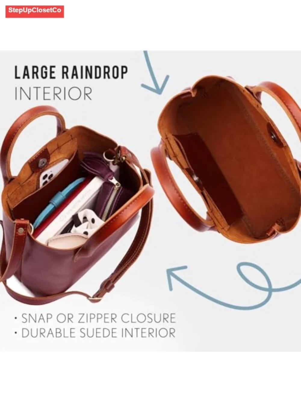 Full Grain Leather Crossbody Bag with Handles Adjustable Strap